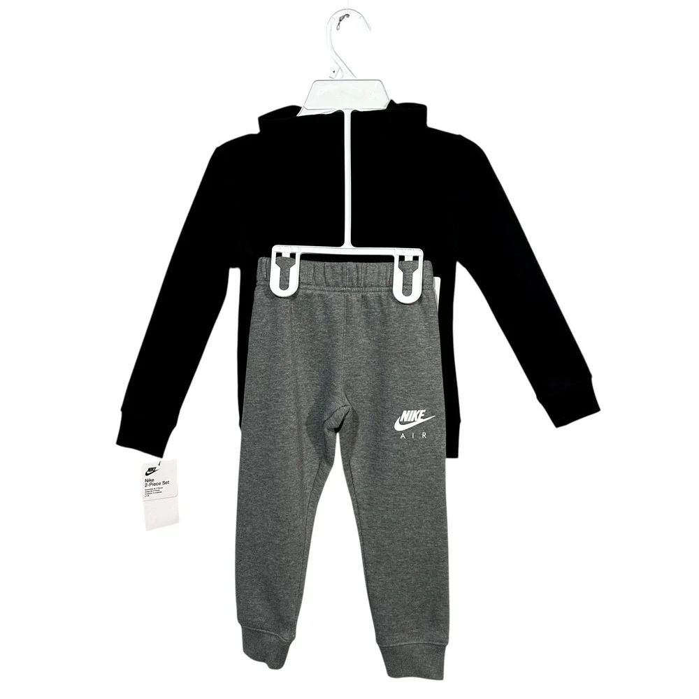 Nike Little Boys Fleece Pullover Hoodie & Joggers‎ Outfit Set Sz 4 Black Gray